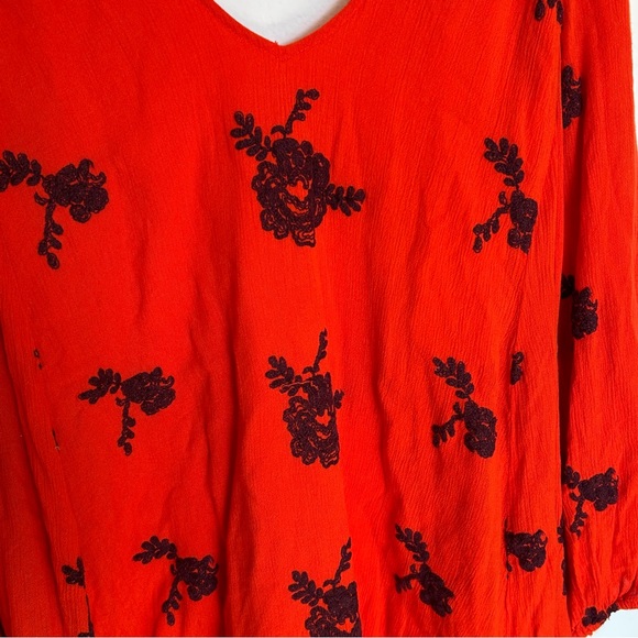 Free People Austin Emma Embroidered Mini Swing Dress In Blood Orange - Picture 4 of 6